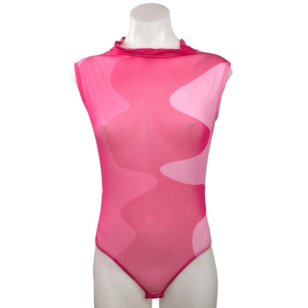 PrettyLittleThing Women's Pink Color Block Sleeveless One Piece Bodysuit Top 8
